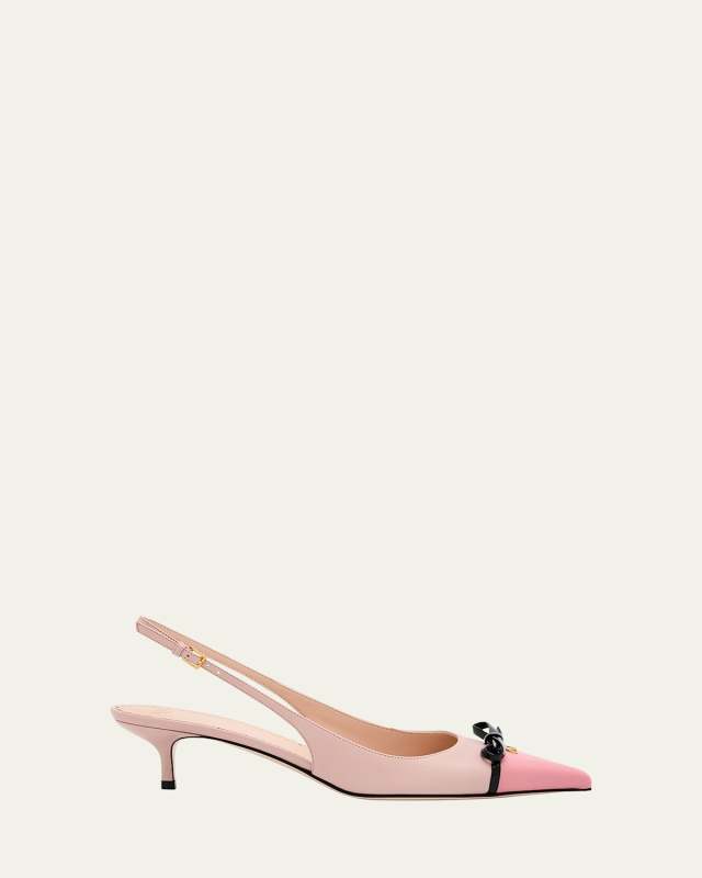 VLOGO Pointed Slingback Leather Kitten Pumps